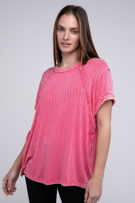 Zenana Women’s Ribbed Raglan Dolman Sleeve Boat-Neck Top Rayon Spandex Size S/M L/XL