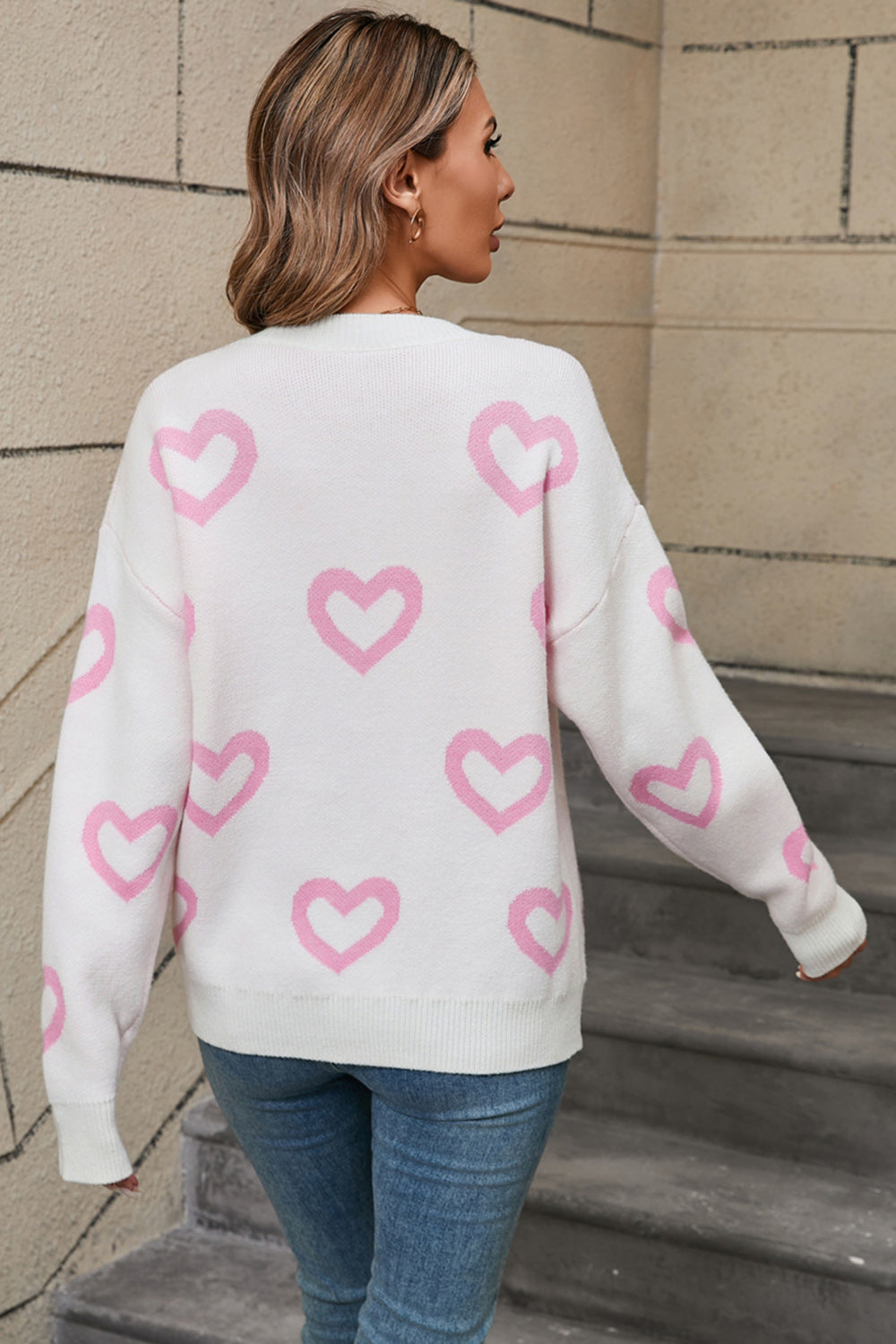 Blueberi B Women’s Angel Wings Heart Round Neck Dropped Shoulder Long Sleeve Sweater Acrylic Polyester Size S-XL