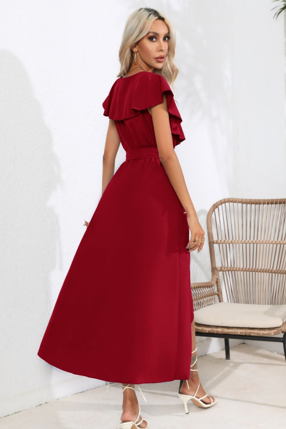 Blueberi B Women’s Ruffled Tied V-Neck Midi Dress Polyester S-XL