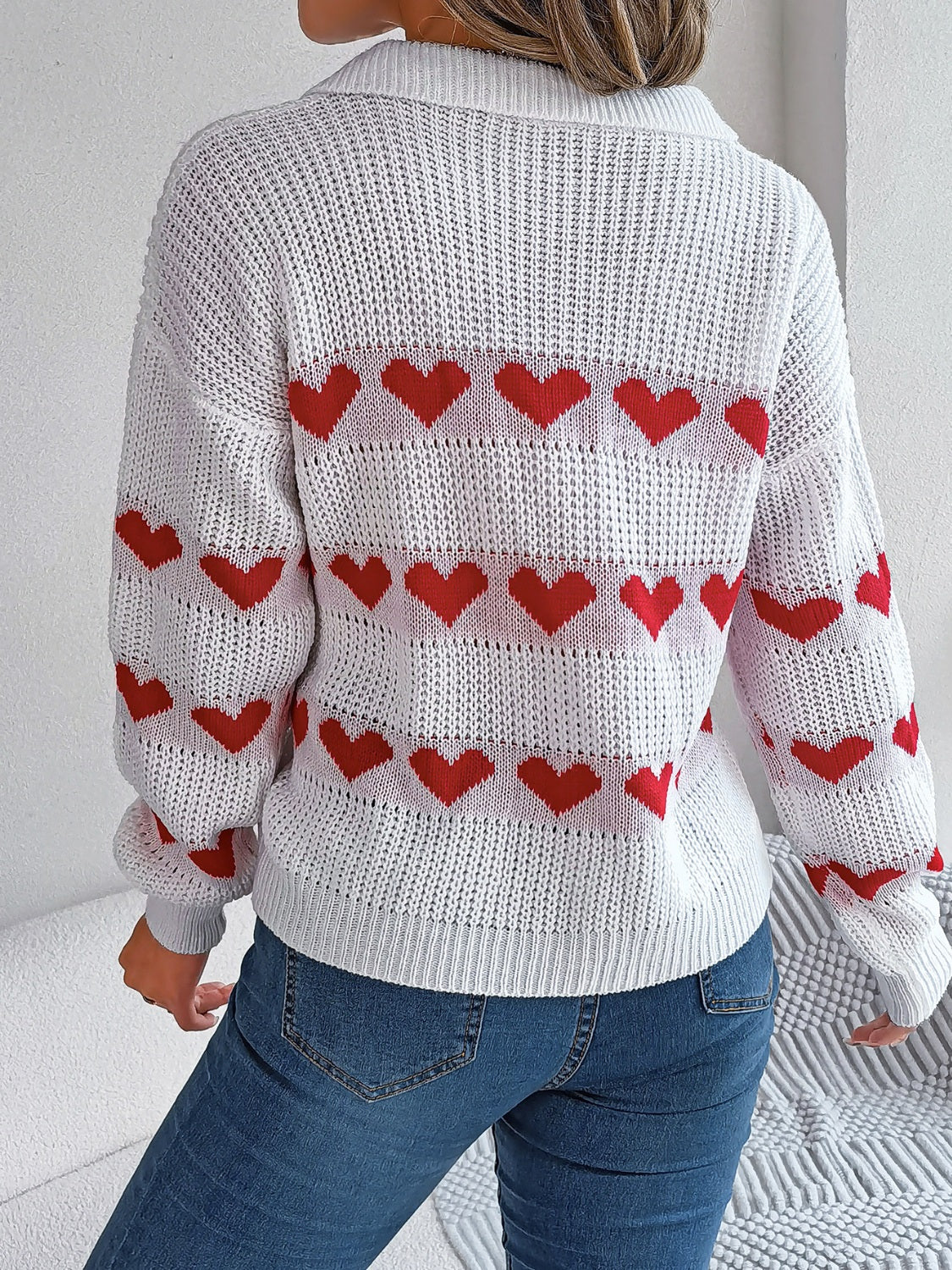Blueberi B Women’s Heart Johnny Collar Long Sleeve Sweater Acrylic Size S-L