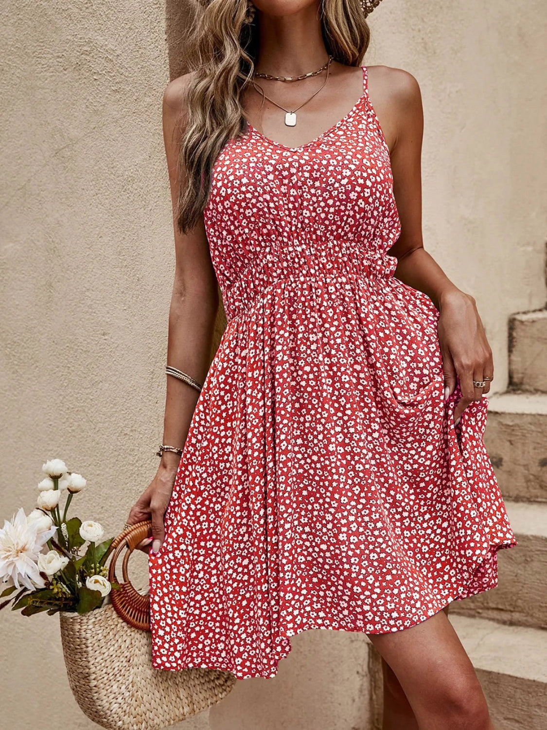 Blueberi B Women’s Floral V-Neck Mini Cami Dress Polyester S-XL