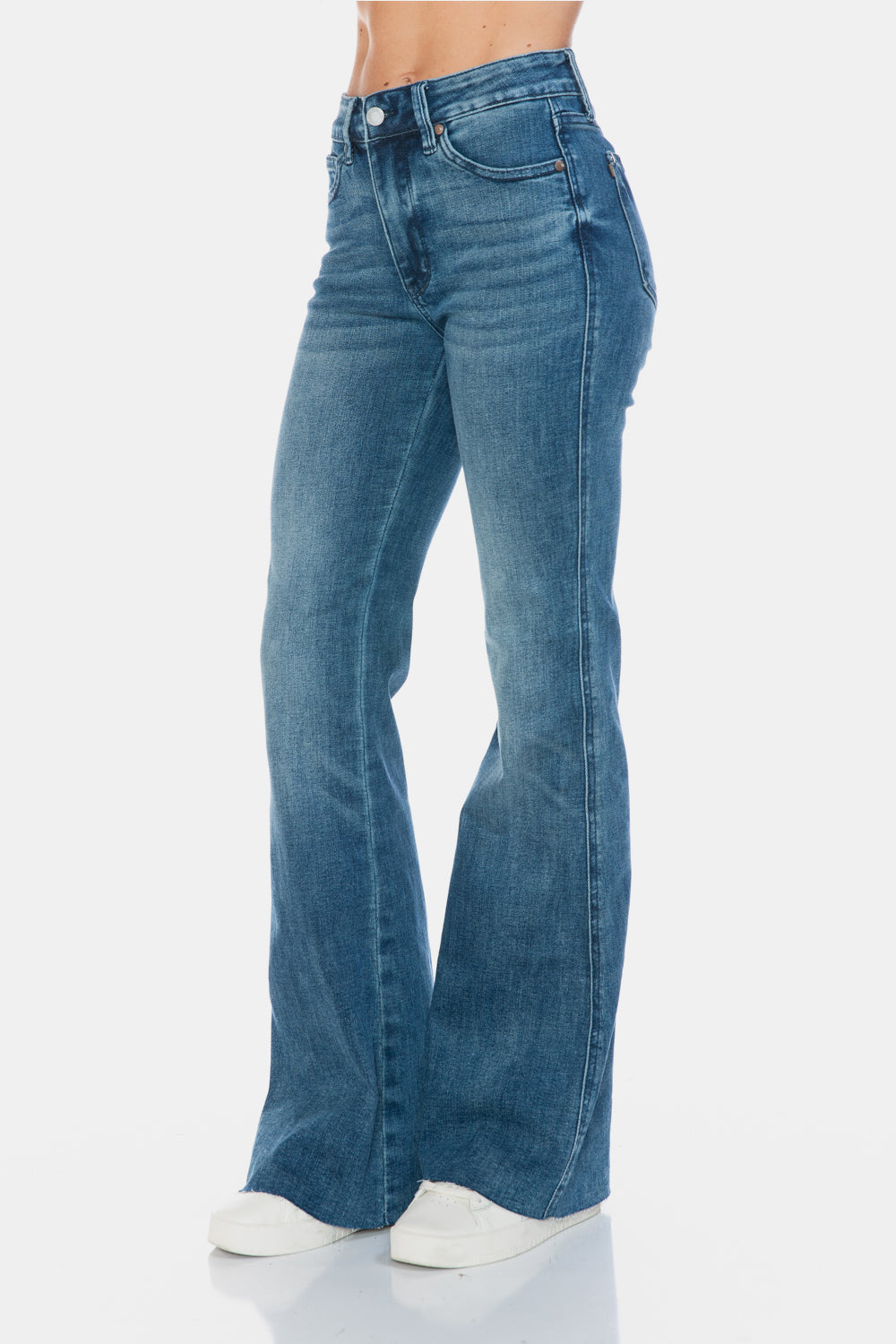 Judy Blue Women’s Full Size Tummy Control Cut Hem Flare Jeans Cotton Polyester Rayon Lycra Size 0-24W