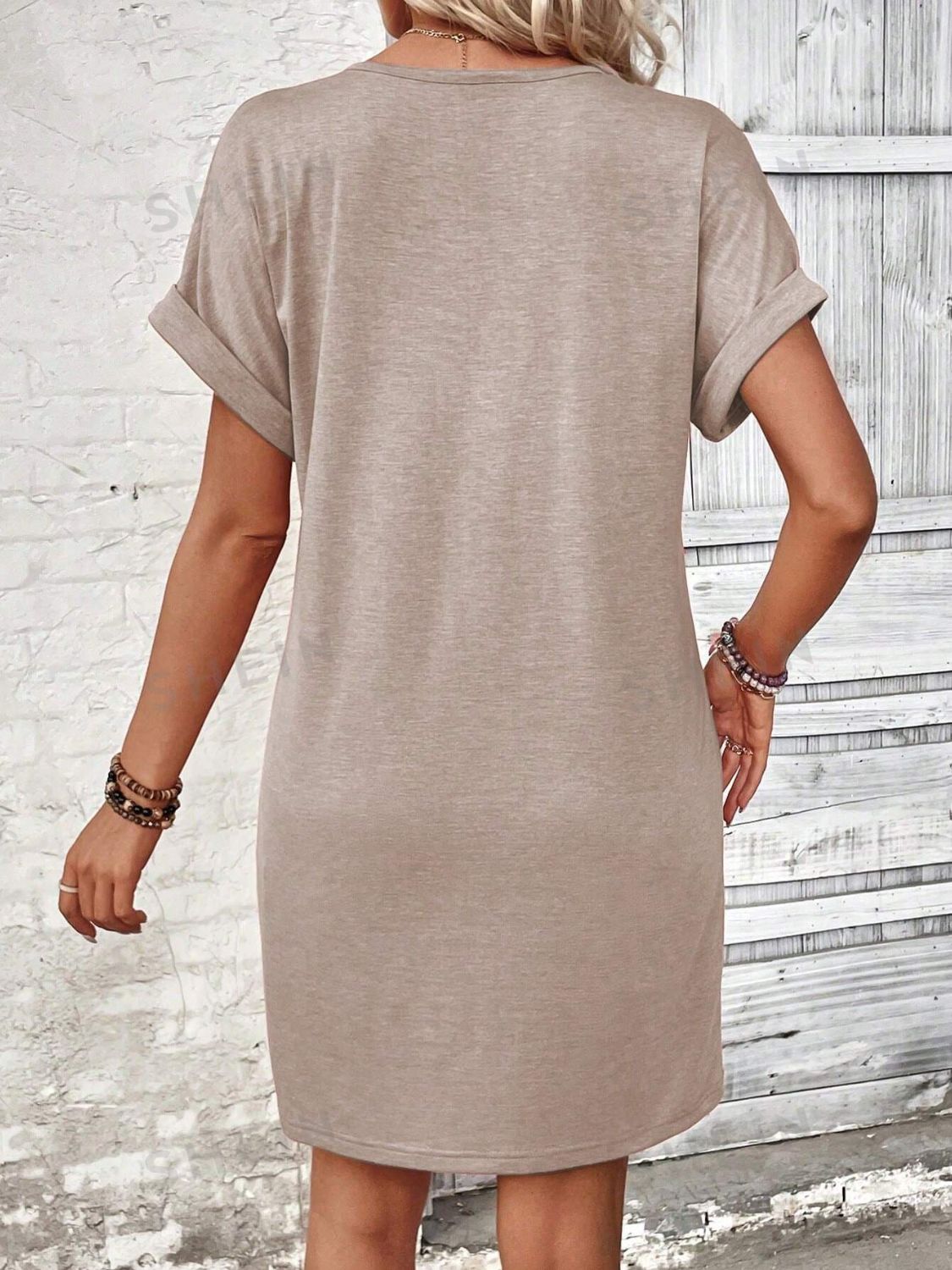 Blueberi B Women’s Quarter Button V-Neck Short Sleeve Dress Polyester Size S-XL