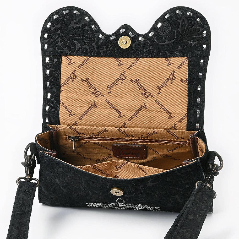 American Darling Genuine Suede Embossed Leather Western Crossbody Bag | 6.5" x 11" x 2"