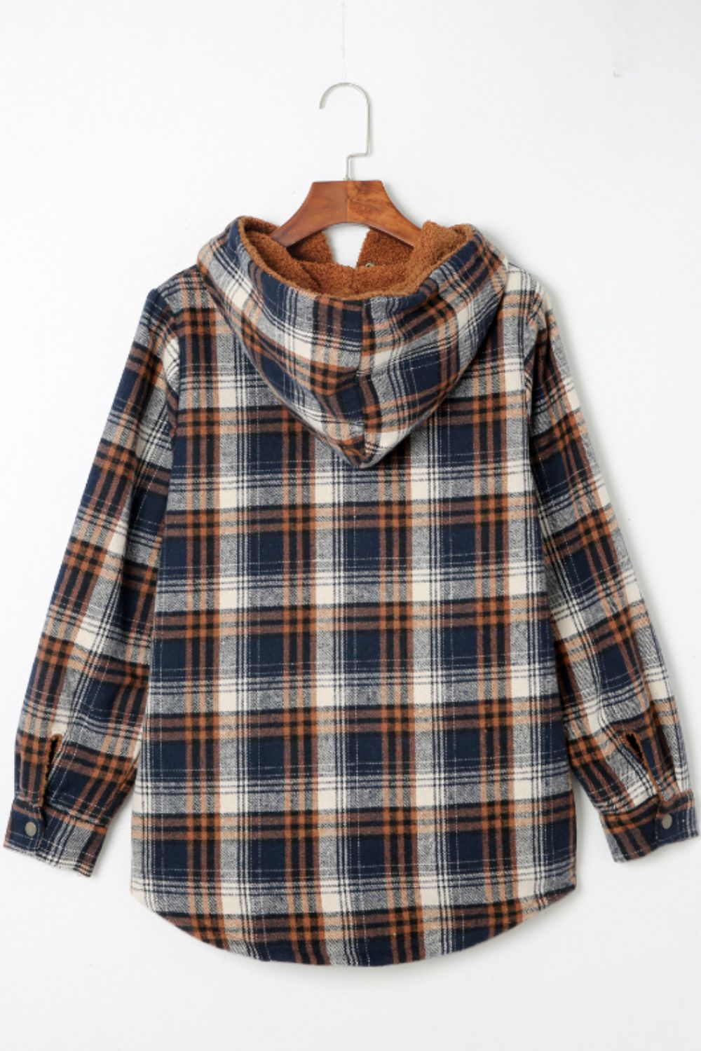 Blueberi B Women’s Plaid Button Up Long Sleeve Hooded Jacket Polyester Size S-2XL