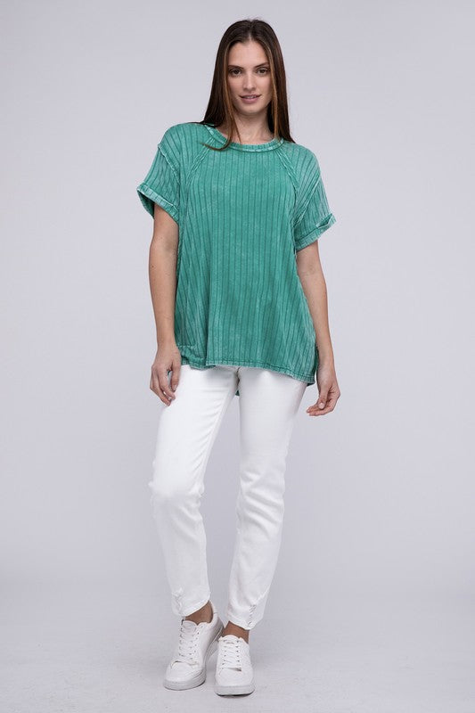 Zenana Women’s Ribbed Raglan Dolman Sleeve Boat-Neck Top Rayon Spandex Size S/M L/XL