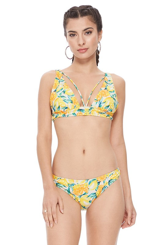 Women's Textured Lemon Print Bikini Set Suimsuit Nylon Spandex Size S-L