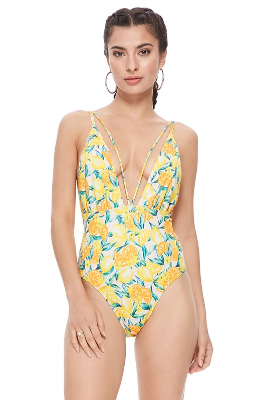 Women's Textured Lemon Mesh One Piece Swimsuit Nylon Spandex Size S-L