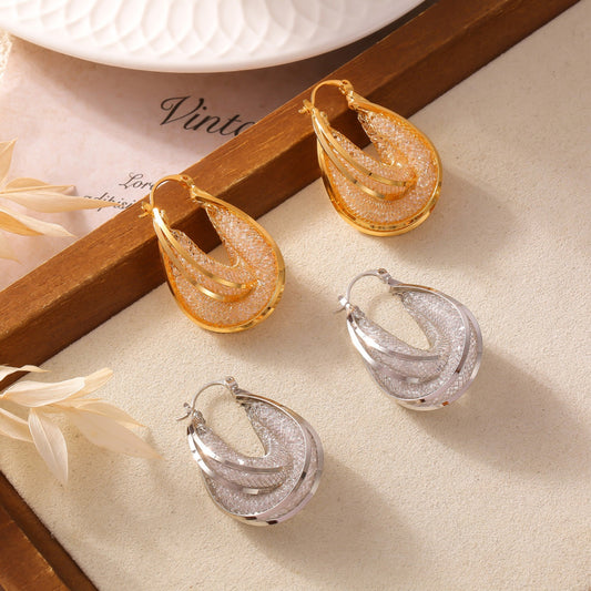 Women's Copper Glass Stone U Shape Earrings