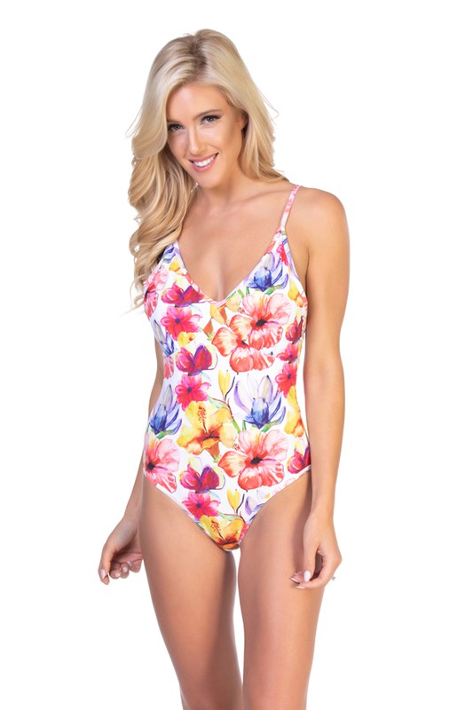 Women's Bright Floral One Piece Swimsuit Nylon Spandex Size S-L