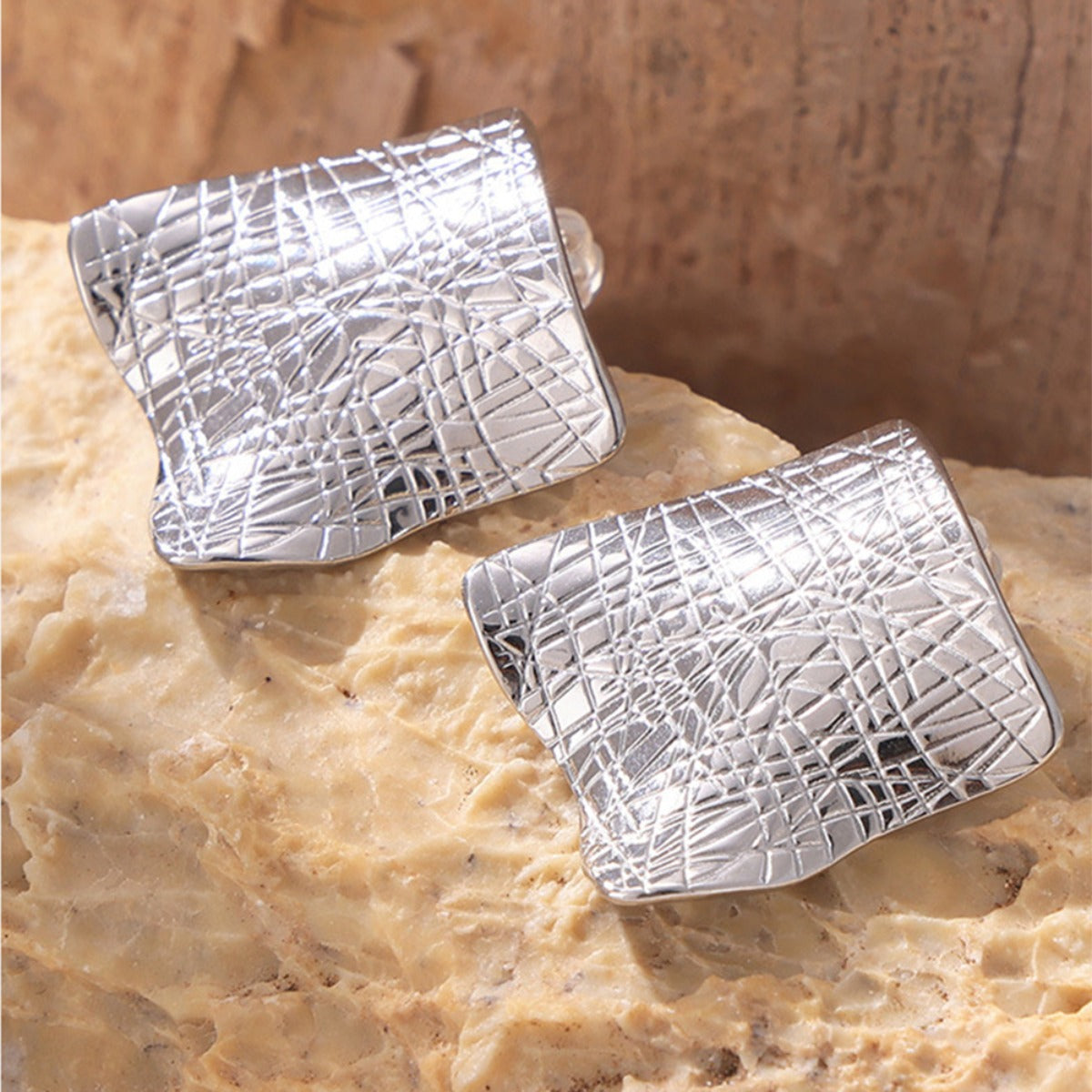 Women's Textured Titanium Steel Stud Earrings