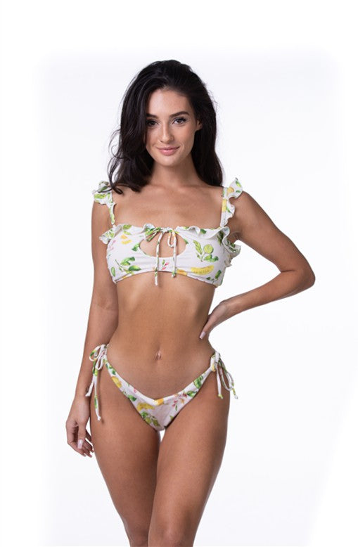 Women's Lemon Ruffle Bikini Set Swimsuit Nylon Spandex Size S-L