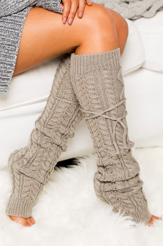 Women’s Cable Knit Long Tie Leg Warmer