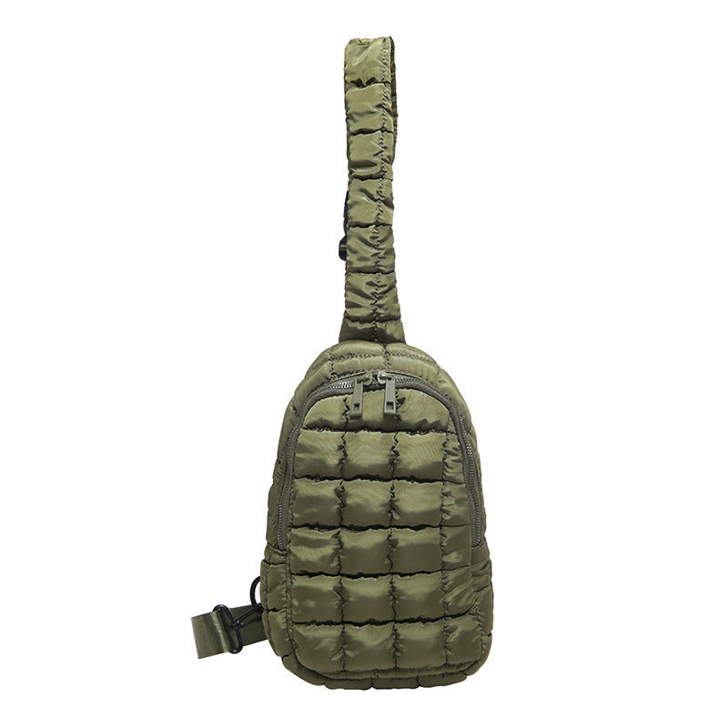 Skyler Quilted Puffer Nylon Sling Bag with Double D-Ring Clasps