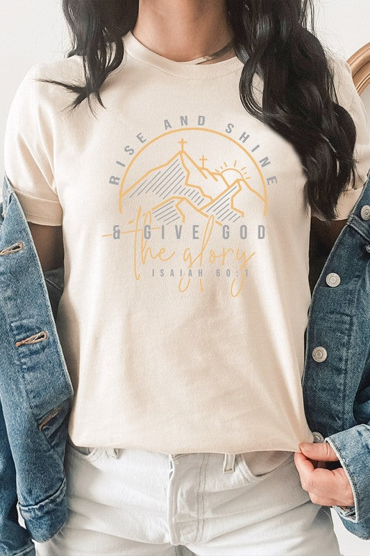 Women’s Rise And Shine And Give God The Glory Graphic Tee Cotton Size S-XL