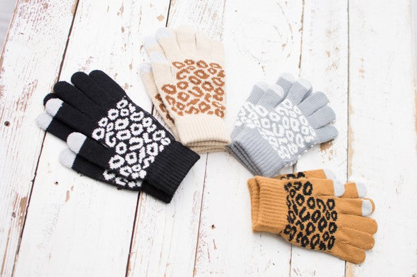 Women’s Leopard Stretch Touch Gloves