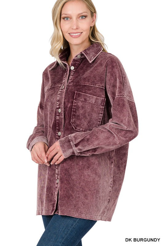 Zenana Clothing Oversized Premium Vintage Washed Corduroy Shacket
