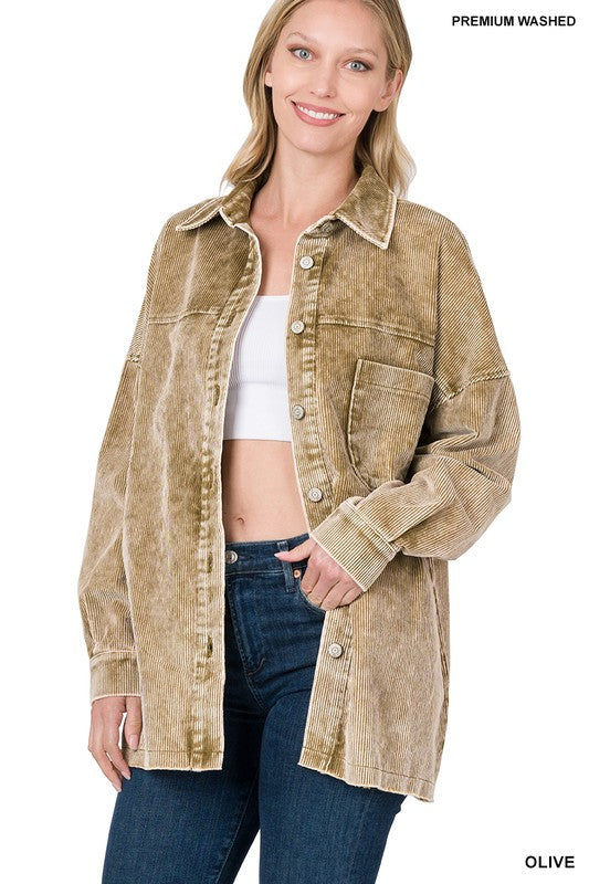 Zenana Clothing Oversized Premium Vintage Washed Corduroy Shacket