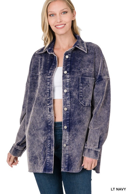 Zenana Clothing Oversized Premium Vintage Washed Corduroy Shacket