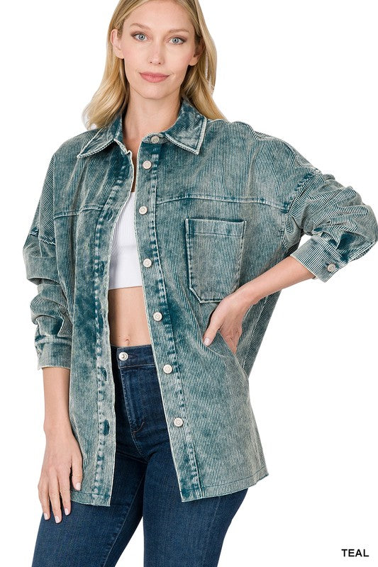 Zenana Clothing Oversized Premium Vintage Washed Corduroy Shacket