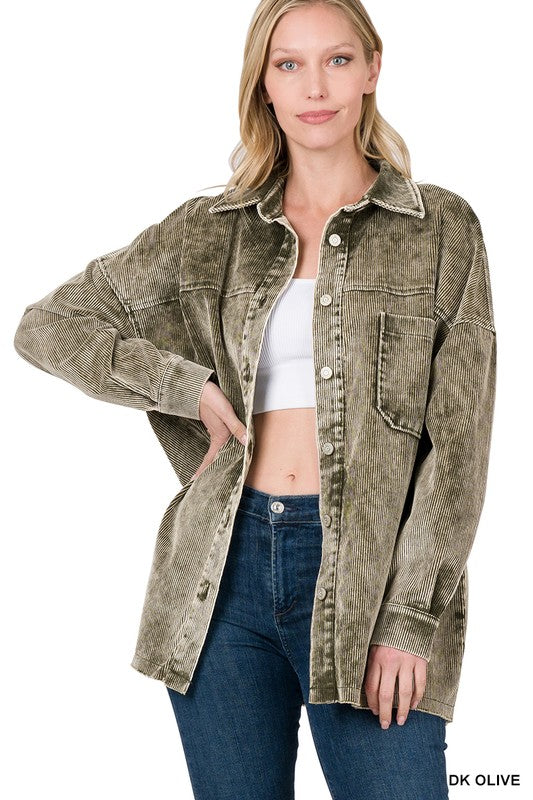 Zenana Clothing Oversized Premium Vintage Washed Corduroy Shacket