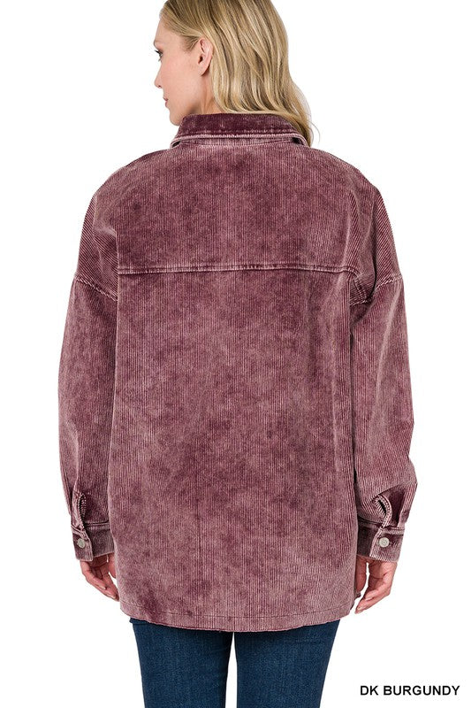 Zenana Clothing Oversized Premium Vintage Washed Corduroy Shacket