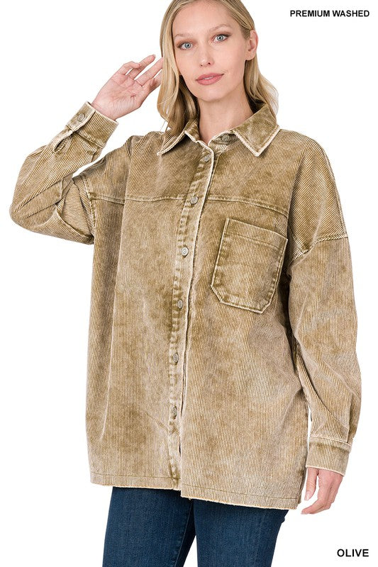 Zenana Clothing Oversized Premium Vintage Washed Corduroy Shacket