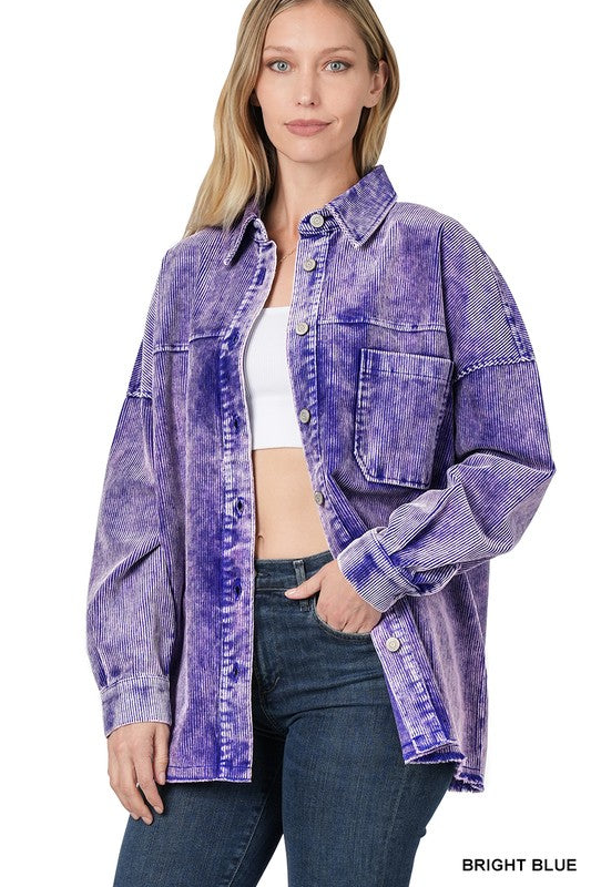 Zenana Clothing Oversized Premium Vintage Washed Corduroy Shacket