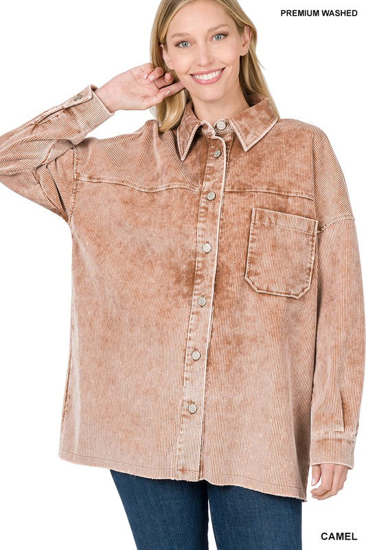 Zenana Clothing Oversized Premium Vintage Washed Corduroy Shacket