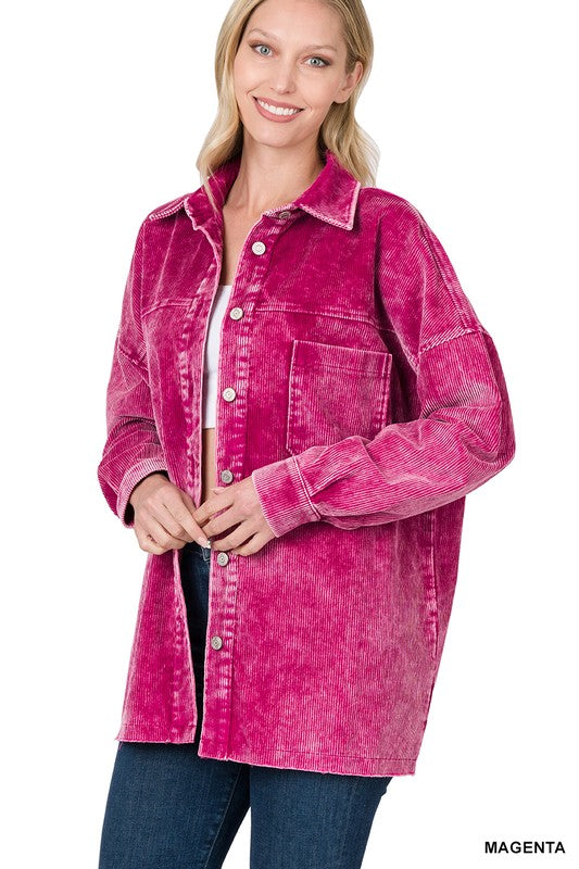 Zenana Clothing Oversized Premium Vintage Washed Corduroy Shacket