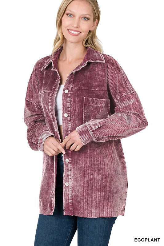 Zenana Clothing Oversized Premium Vintage Washed Corduroy Shacket