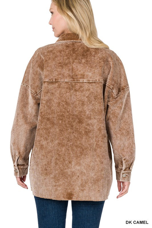 Zenana Clothing Oversized Premium Vintage Washed Corduroy Shacket