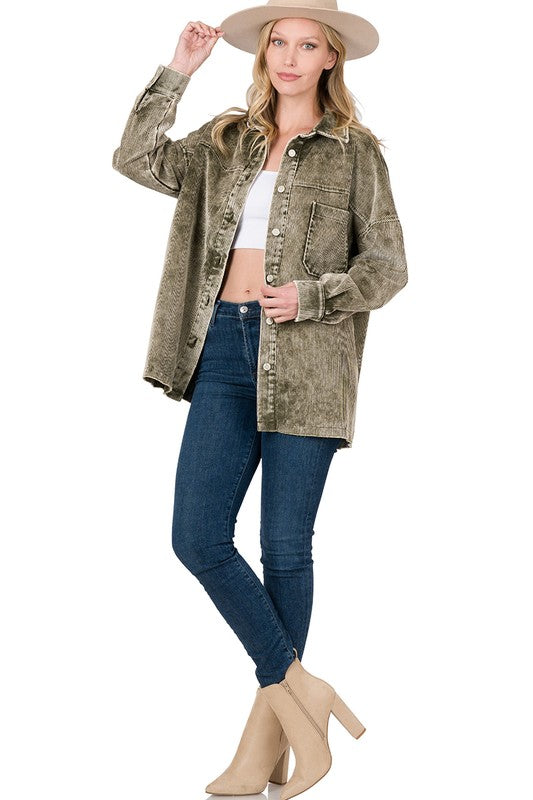 Zenana Clothing Oversized Premium Vintage Washed Corduroy Shacket
