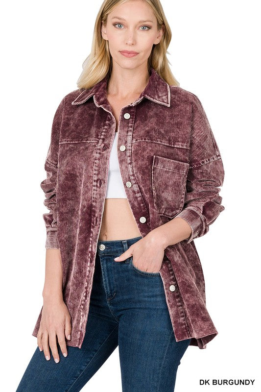 Zenana Clothing Oversized Premium Vintage Washed Corduroy Shacket