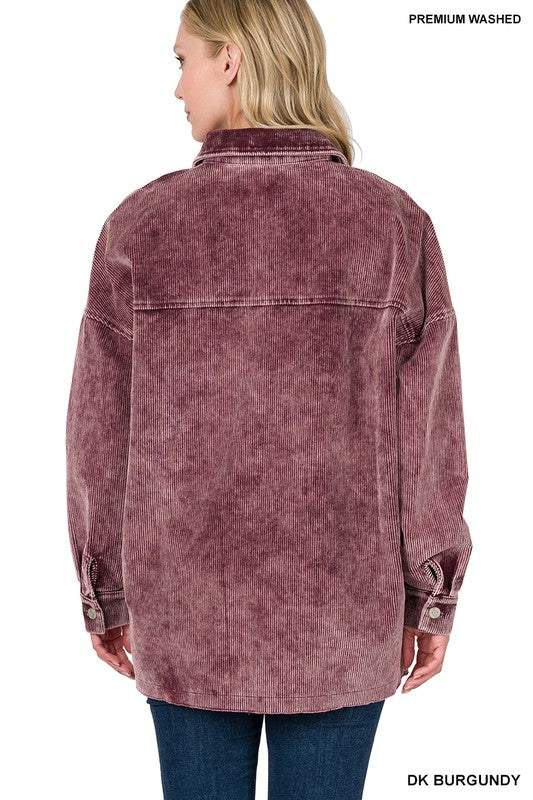 Zenana Clothing Oversized Premium Vintage Washed Corduroy Shacket