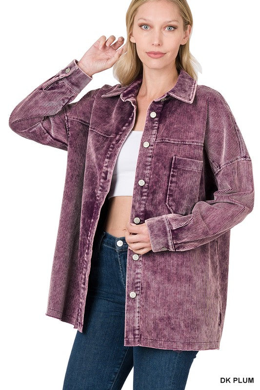 Zenana Clothing Oversized Premium Vintage Washed Corduroy Shacket