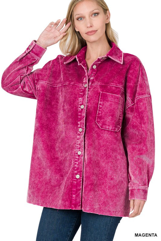 Zenana Clothing Oversized Premium Vintage Washed Corduroy Shacket