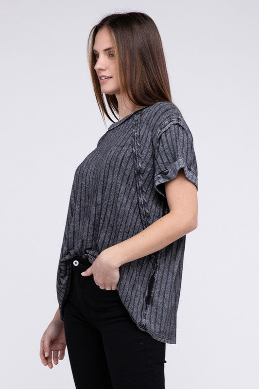 Zenana Women’s Ribbed Raglan Dolman Sleeve Boat-Neck Top Rayon Spandex Size S/M L/XL