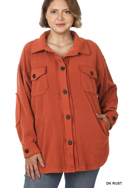 Zenana Clothing Plus Oversized Basic Fleece Long Sleeve Shacket