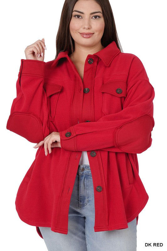 Zenana Clothing Plus Oversized Basic Fleece Long Sleeve Shacket