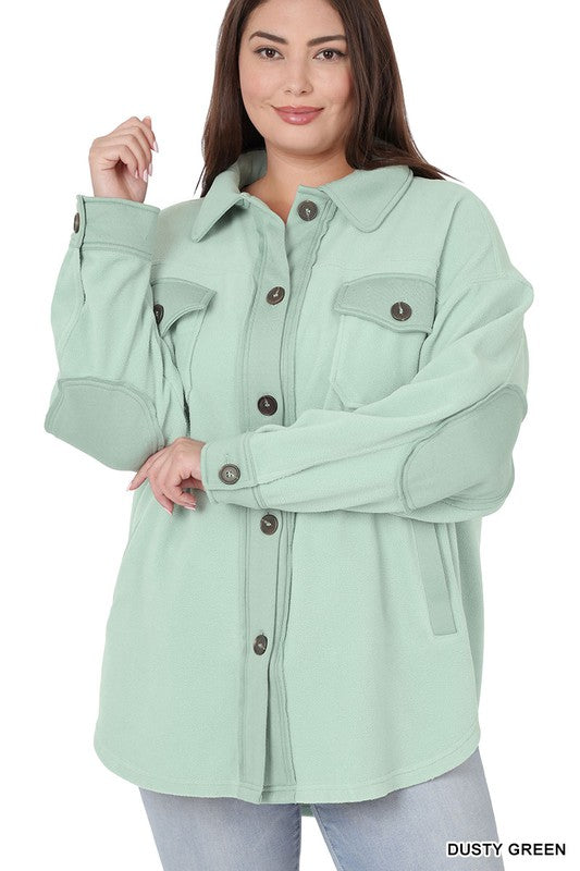 Zenana Clothing Plus Oversized Basic Fleece Long Sleeve Shacket