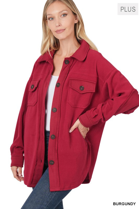 Zenana Clothing Plus Oversized Basic Fleece Long Sleeve Shacket