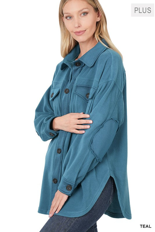 Zenana Clothing Plus Oversized Basic Fleece Long Sleeve Shacket