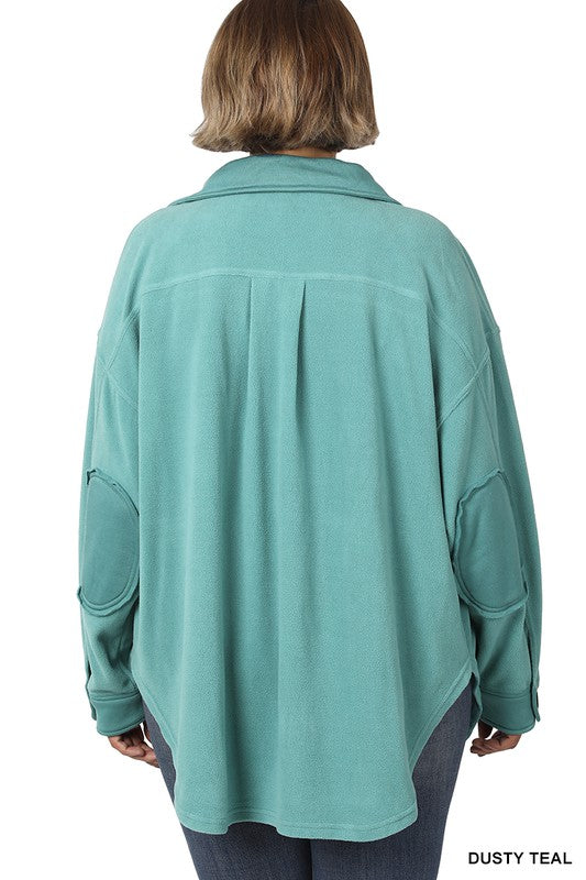 Zenana Clothing Plus Oversized Basic Fleece Long Sleeve Shacket