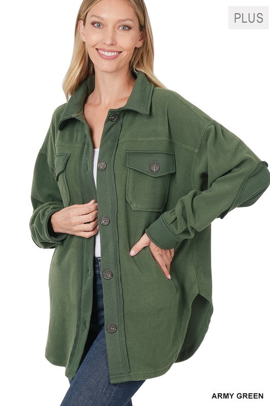Zenana Clothing Plus Oversized Basic Fleece Long Sleeve Shacket