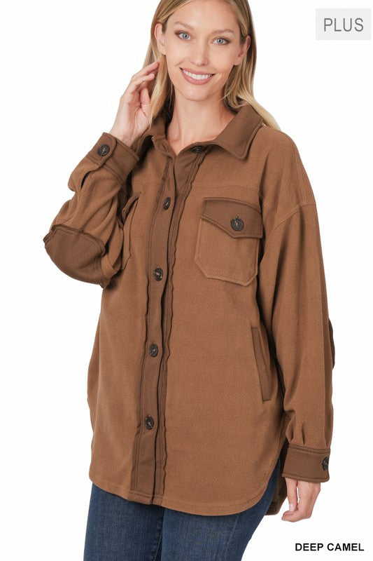 Zenana Clothing Plus Oversized Basic Fleece Long Sleeve Shacket