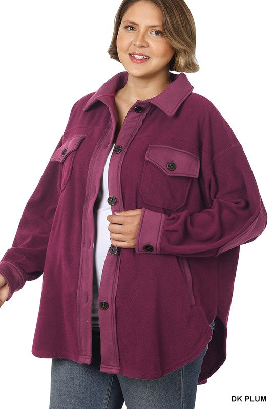 Zenana Clothing Plus Oversized Basic Fleece Long Sleeve Shacket