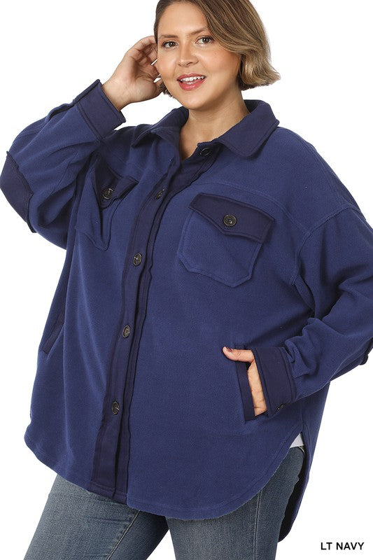 Zenana Clothing Plus Oversized Basic Fleece Long Sleeve Shacket