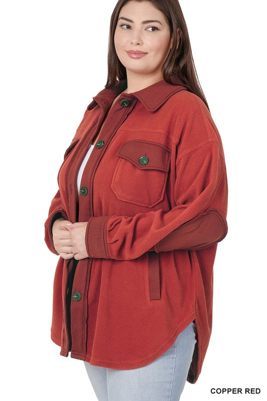 Zenana Clothing Plus Oversized Basic Fleece Long Sleeve Shacket