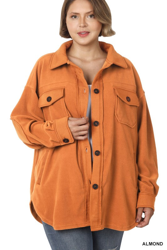 Zenana Clothing Plus Oversized Basic Fleece Long Sleeve Shacket